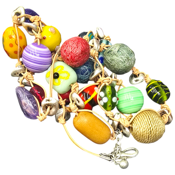 Chico's Long Large Colorful Rainbow Beaded Necklace Glass Wood Thread Multi - Picture 3 of 5